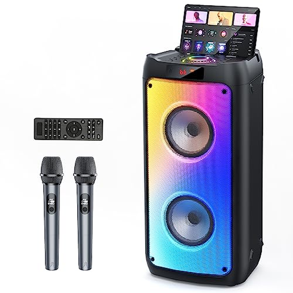 JYX Karaoke Machine se 2 mikrofony, velký přenosný Bluetooth reproduktor s RGB světlem, karaoke systém pro karaoke, domácí párty